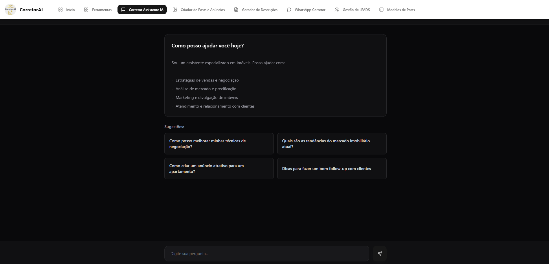 Interface do Assistente de IA para Corretores