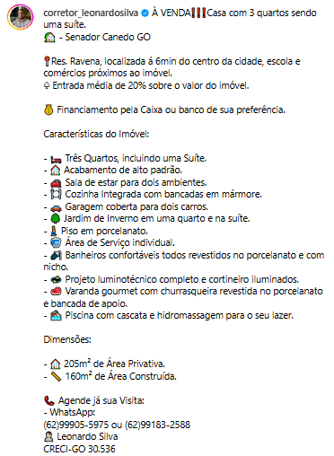 Descrição exemplo 1 - Casa com 3 quartos